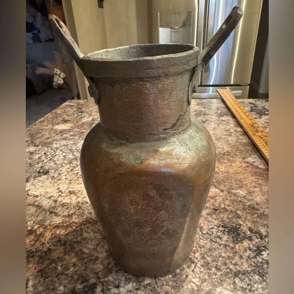 vintage collectible is a hand-hammered Turkish copper vessel